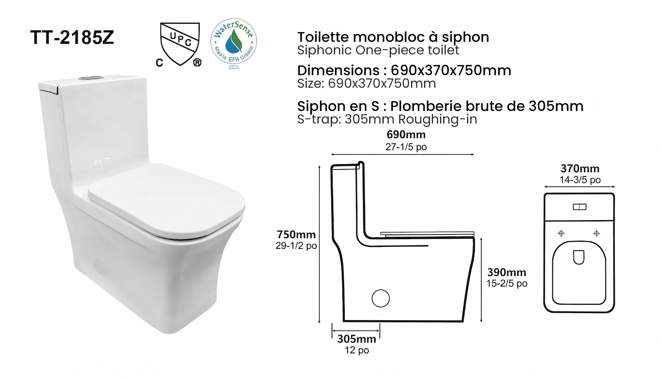 Merida One-Piece Toilet in White – Dual Flush Elongated Square Bowl