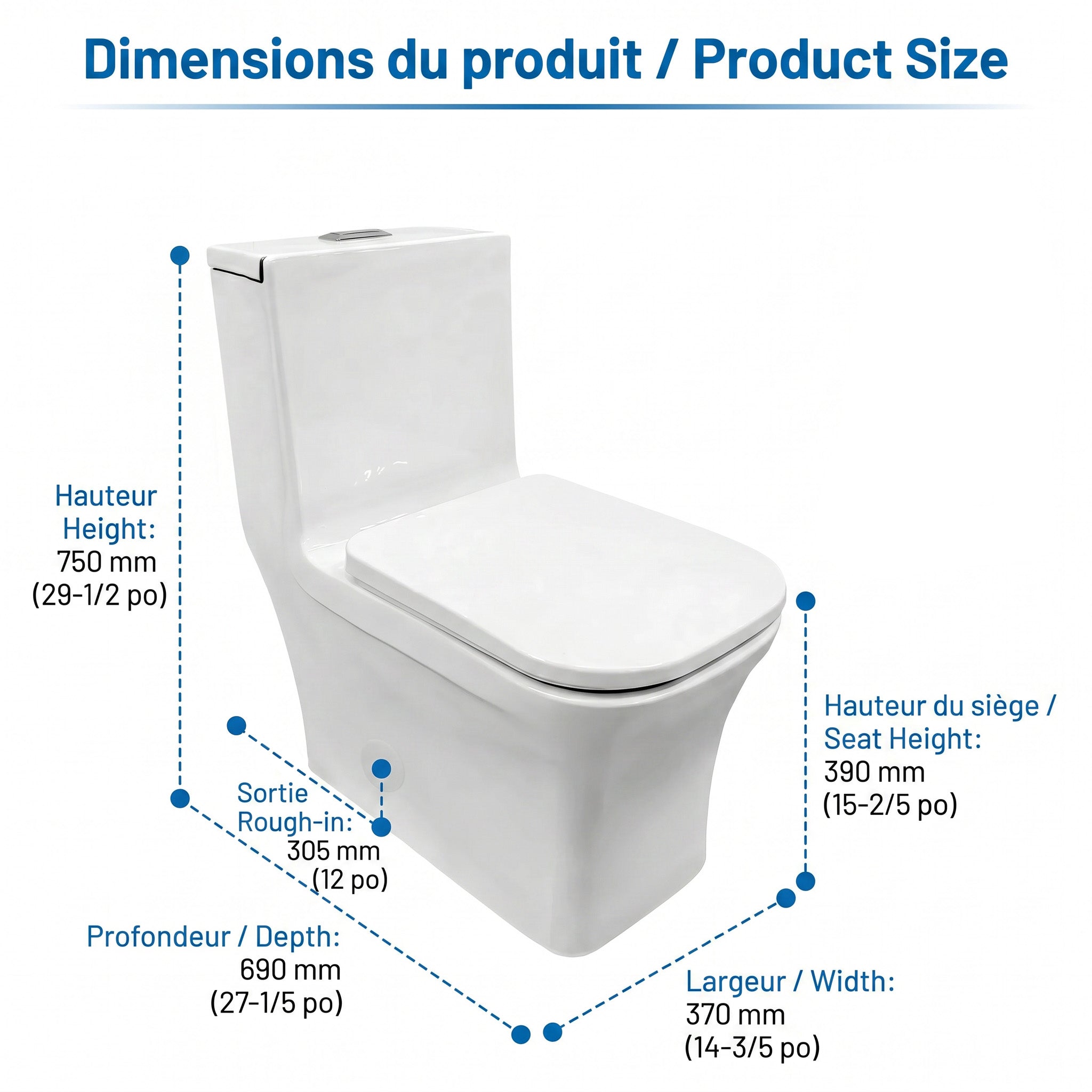 Merida One-Piece Toilet in White – Dual Flush Elongated Square Bowl