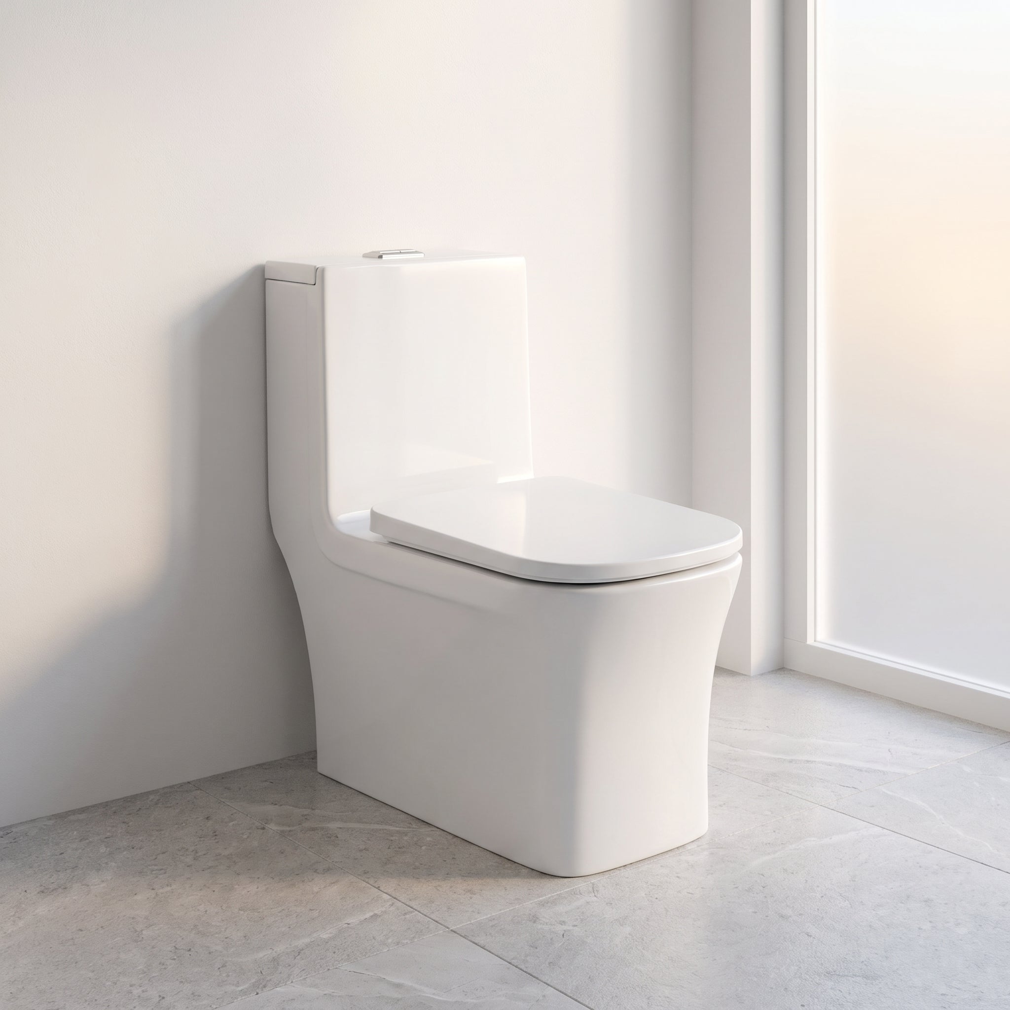 Merida One-Piece Toilet in White – Dual Flush Elongated Square Bowl