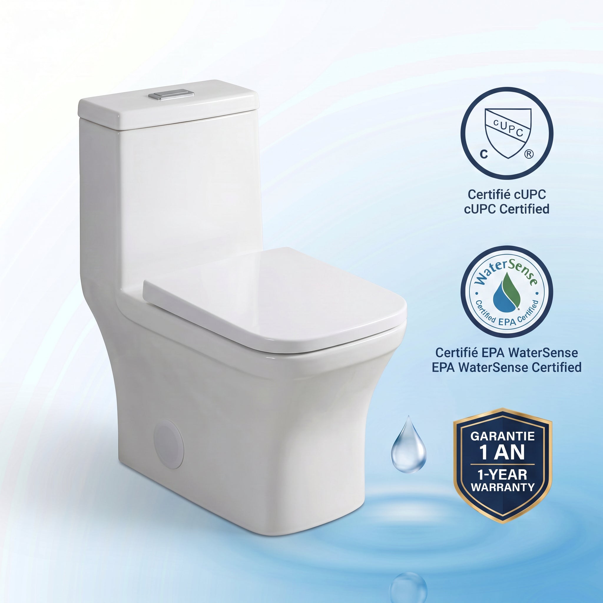 Merida One-Piece Toilet in White – Dual Flush Elongated Square Bowl