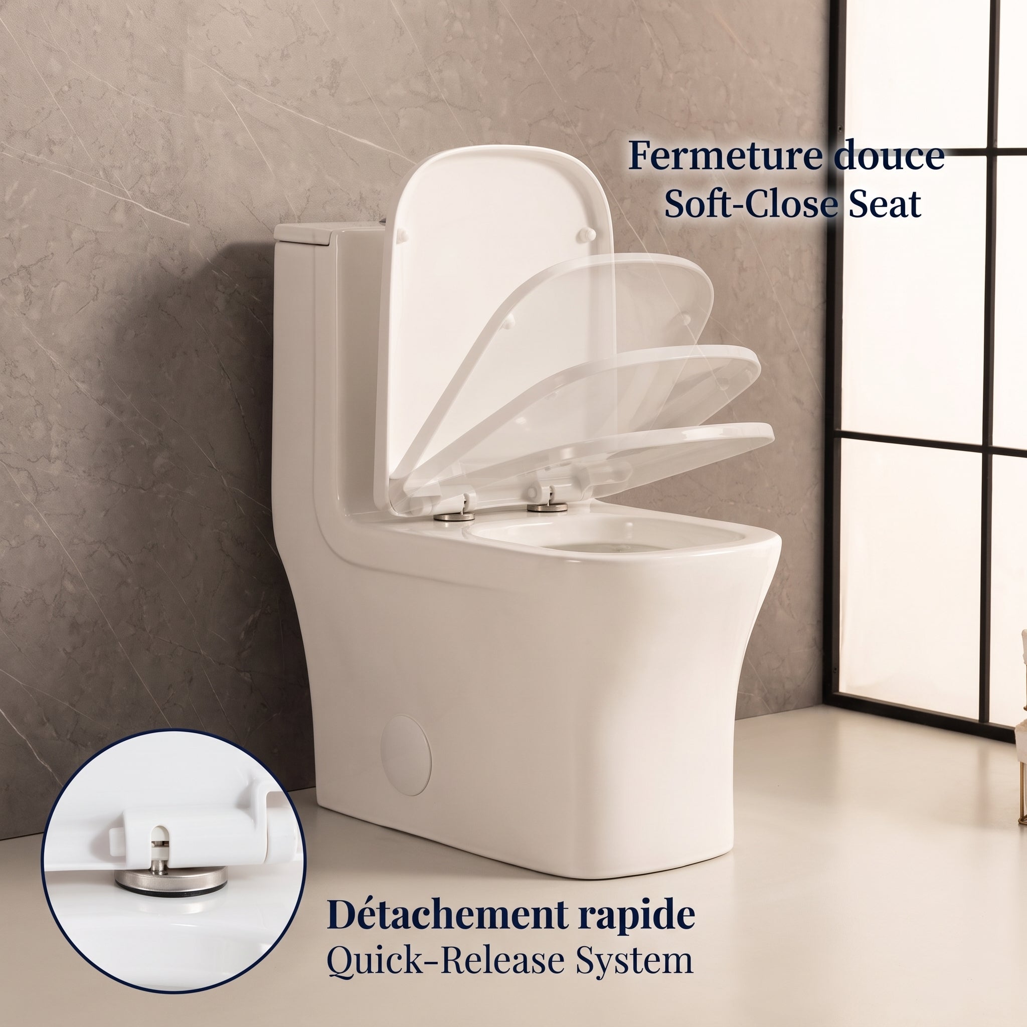 Merida One-Piece Toilet in White – Dual Flush Elongated Square Bowl