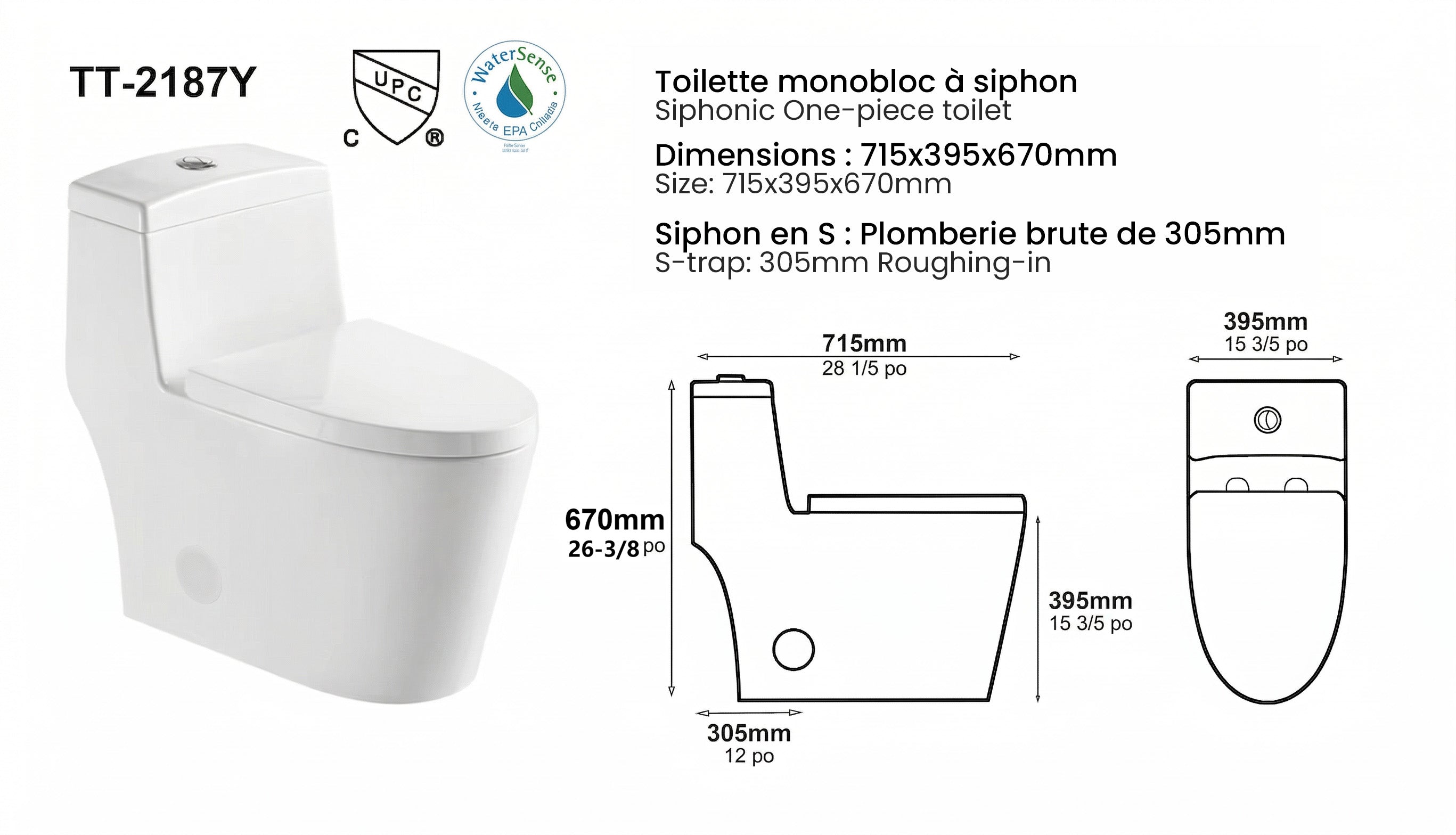 Toilette Monobloc Blanche Vitoria avec Double Chasse d'Eau
