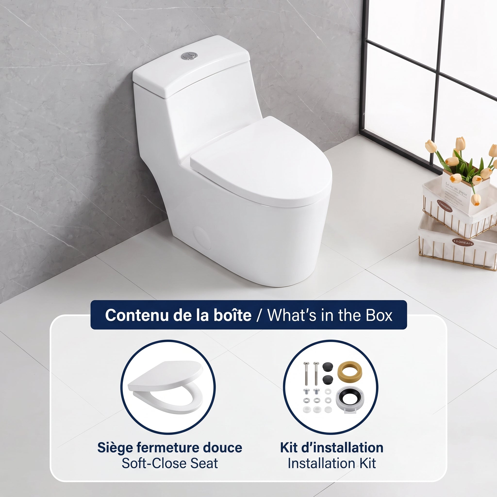 Vitoria One-Piece White Toilet with Dual Flush System