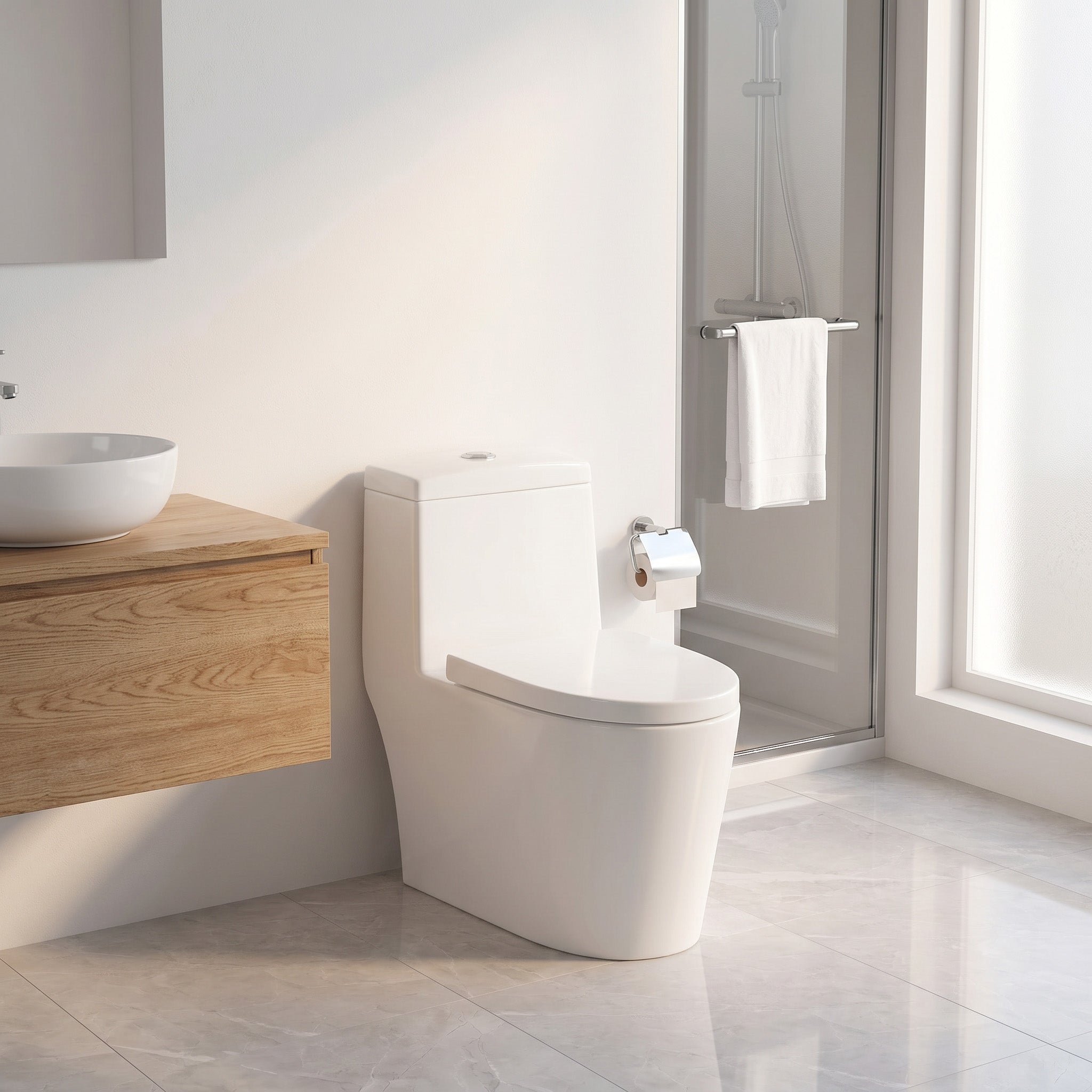 Vitoria One-Piece White Toilet with Dual Flush System