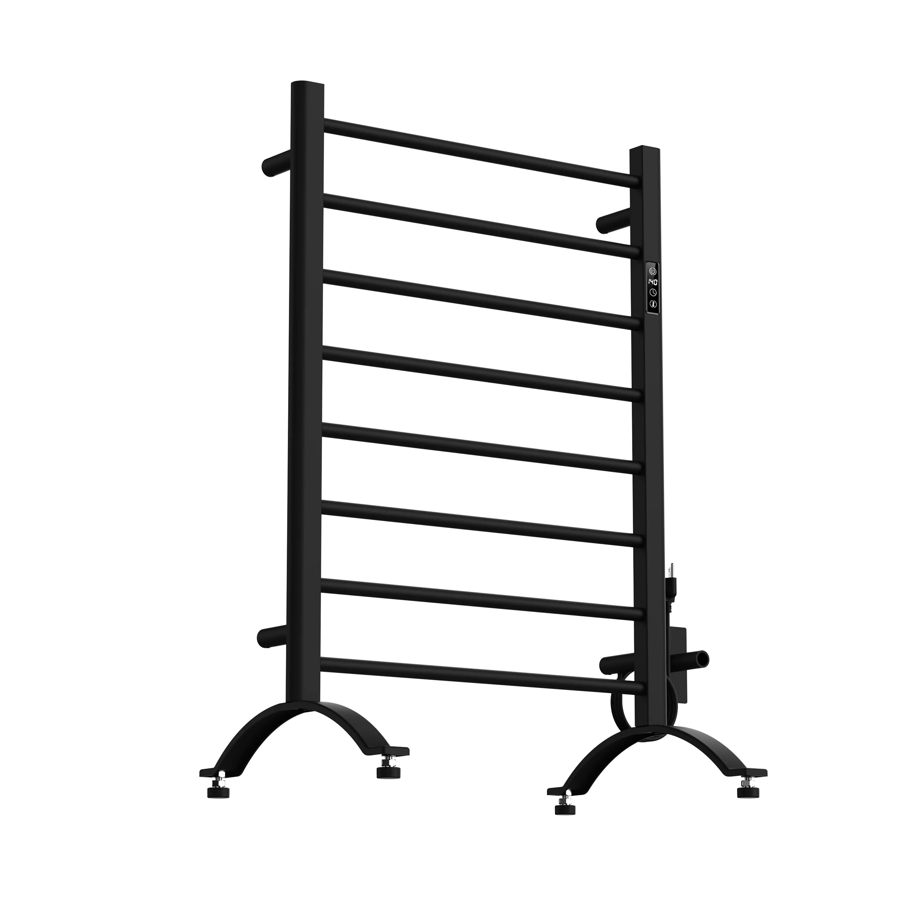 24" x 36" Matte Black Plug-in Freestanding Towel Warmer with 8 Round Bars
