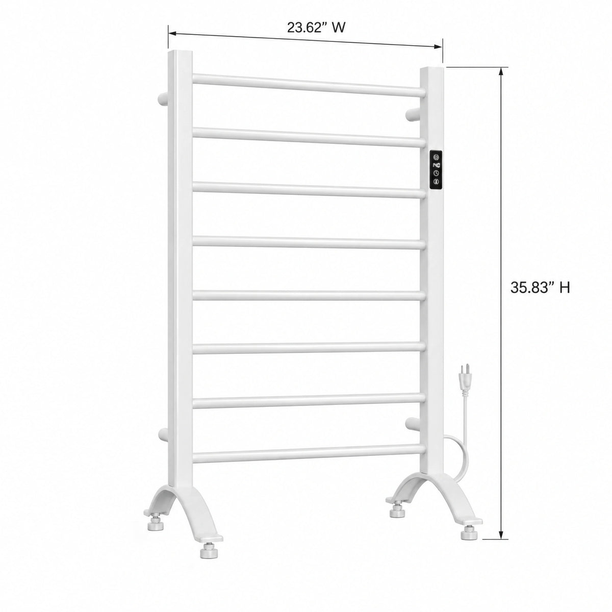 Sèche-serviettes blanc sur pied à brancher de 24" x 36" avec 8 barres rondes