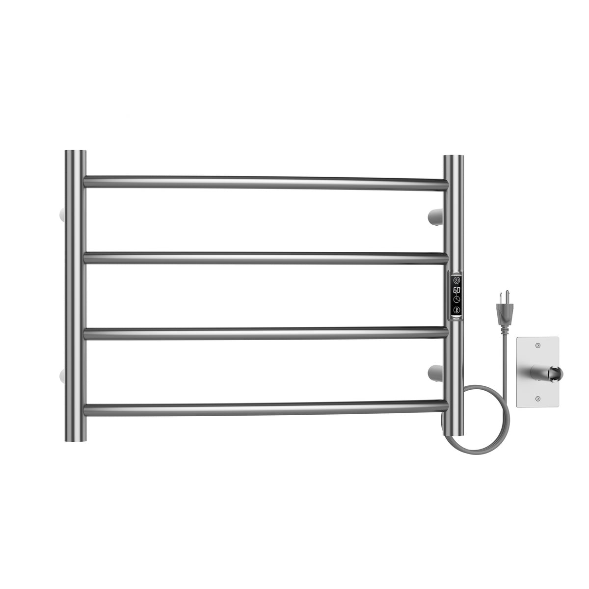 Sèche-serviettes mural incurvé à brancher, chromé, 24" x 17", avec 4 barres rondes