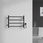 24" x 17" Matte Black Plug-in Curved Wall-Mount Towel Warmer with 4 Round Bars