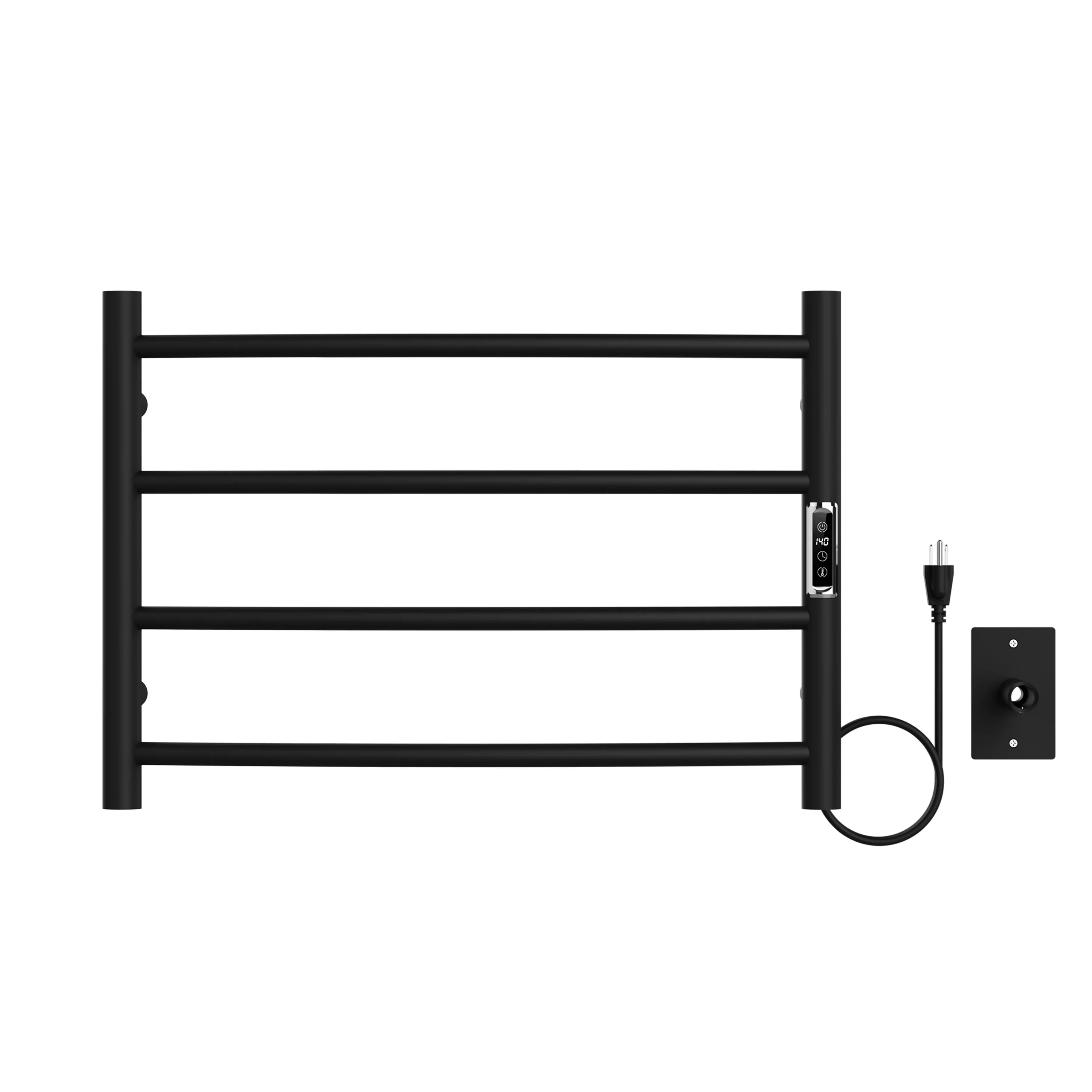 Chauffe-serviettes Mural Courbé à Brancher Noir Mat 24po x 17po avec 4 Barres Rondes