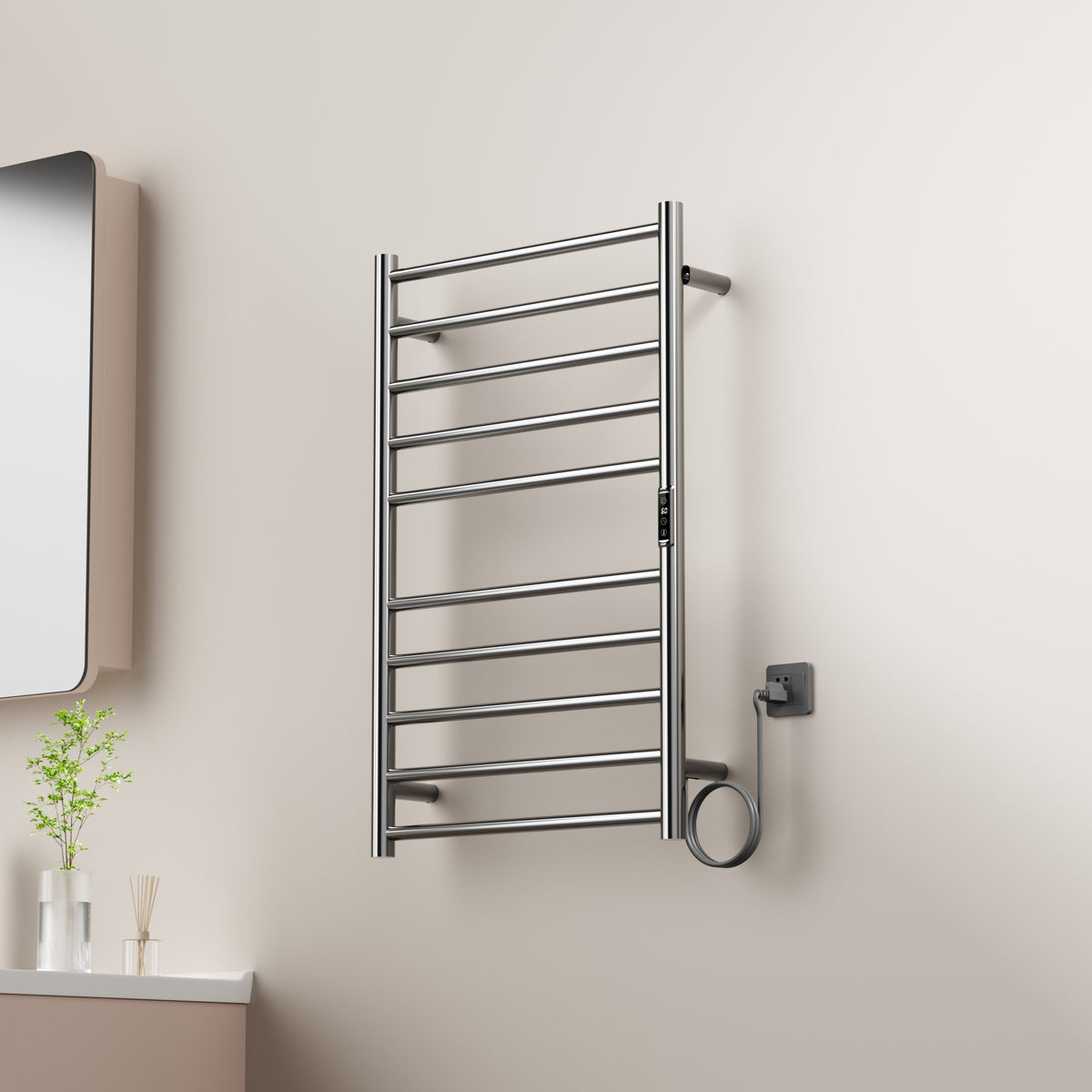 Sèche-serviettes mural à brancher chromé de 20" x 32" avec 10 barres rondes