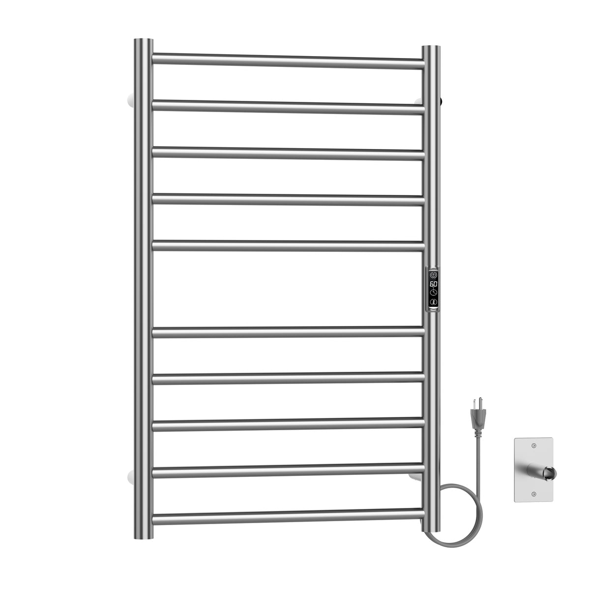 Sèche-serviettes mural à brancher chromé de 20" x 32" avec 10 barres rondes