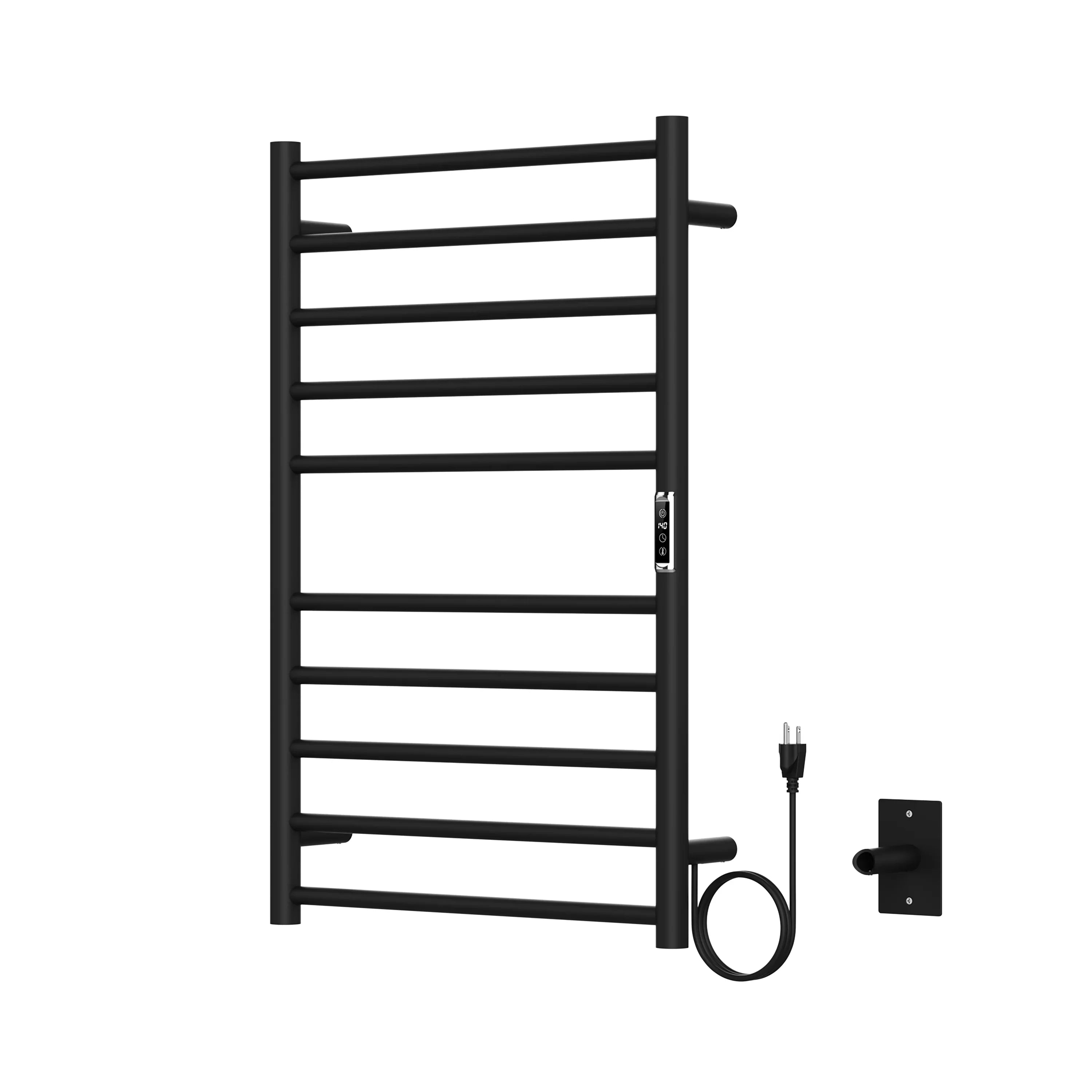 20" x 32" Matte Black Plug-in Wall-Mount Towel Warmer with 10 Round Bars