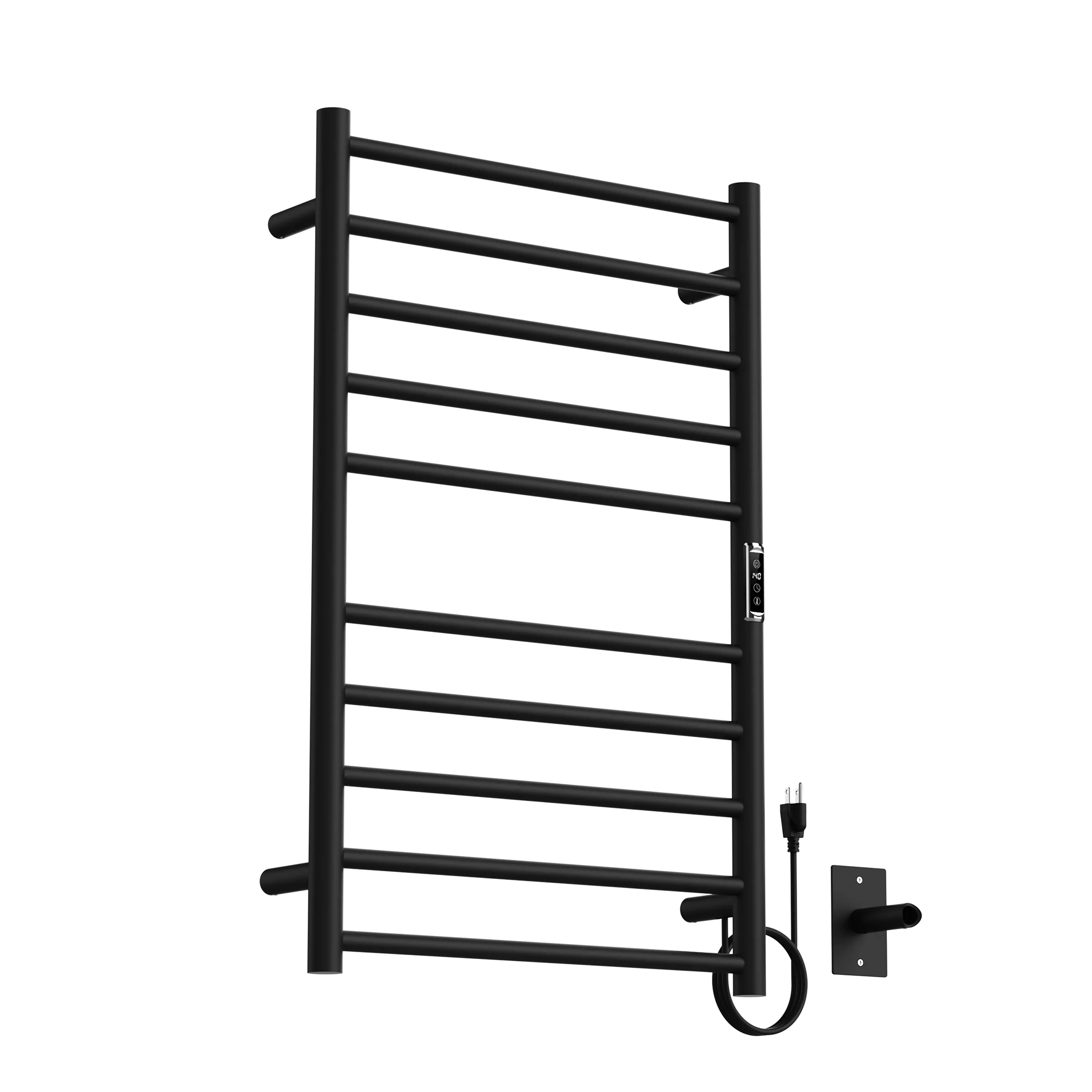 20" x 32" Matte Black Plug-in Wall-Mount Towel Warmer with 10 Round Bars