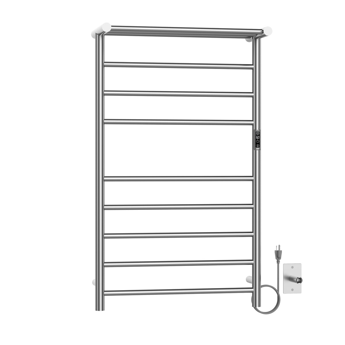 Sèche-serviettes mural à brancher chromé de 24 po x 40 po avec 11 barres rondes