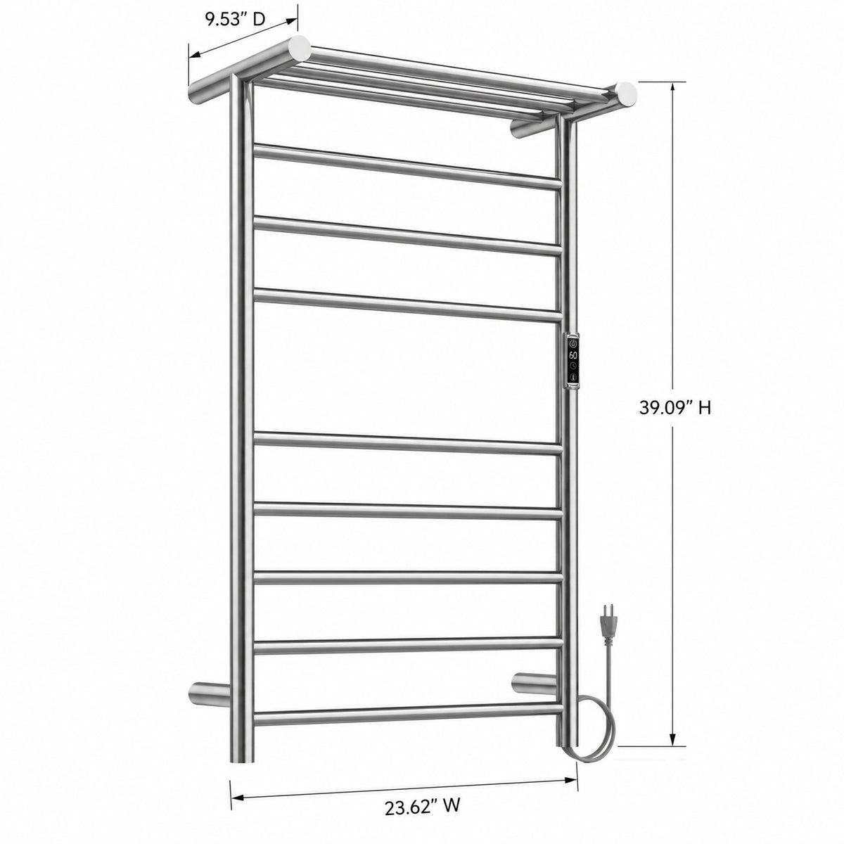 Sèche-serviettes mural à brancher chromé de 24 po x 40 po avec 11 barres rondes