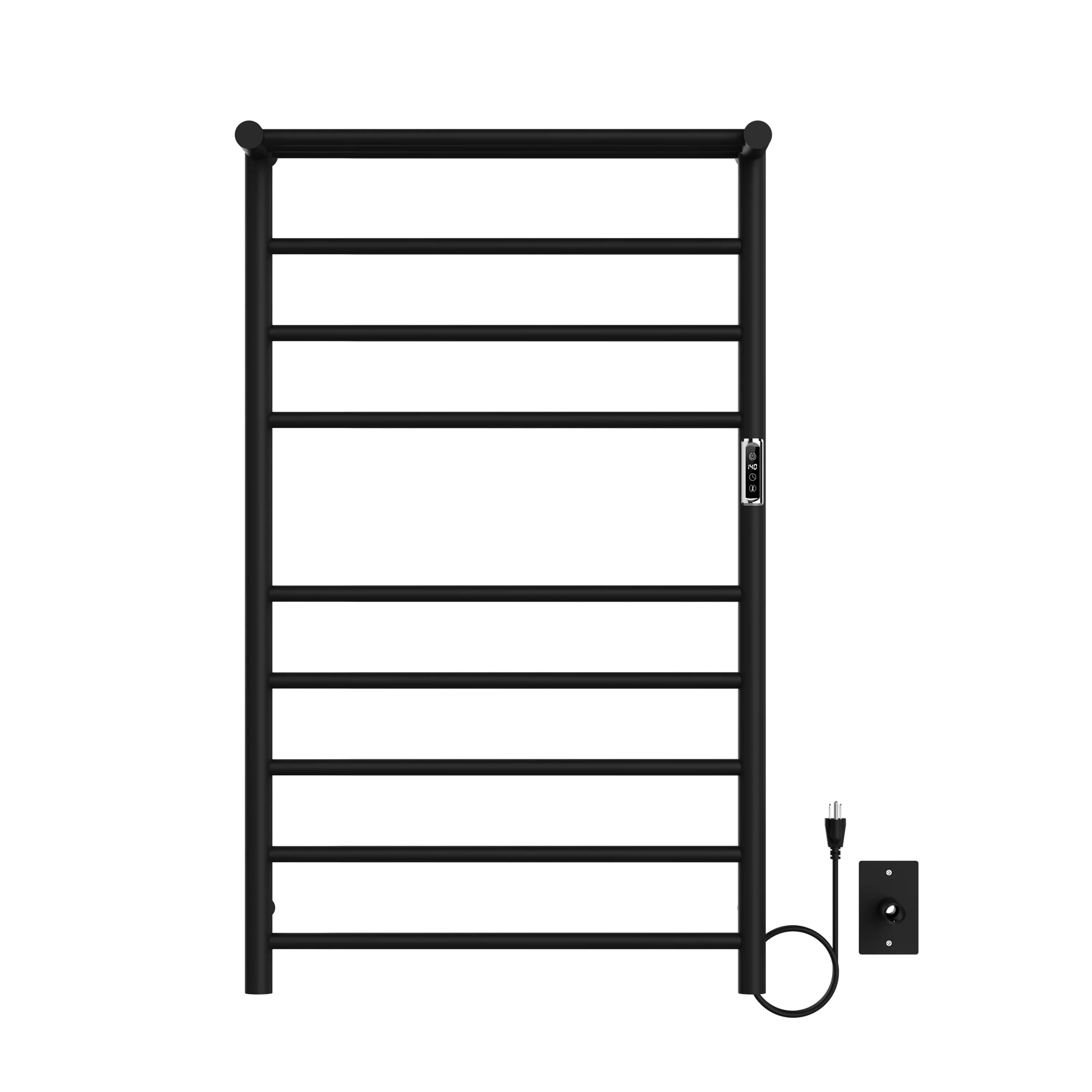 Chauffe-serviettes Mural à Brancher Noir Mat 24po x 40po Noir Mat avec 11 Barres Rondes