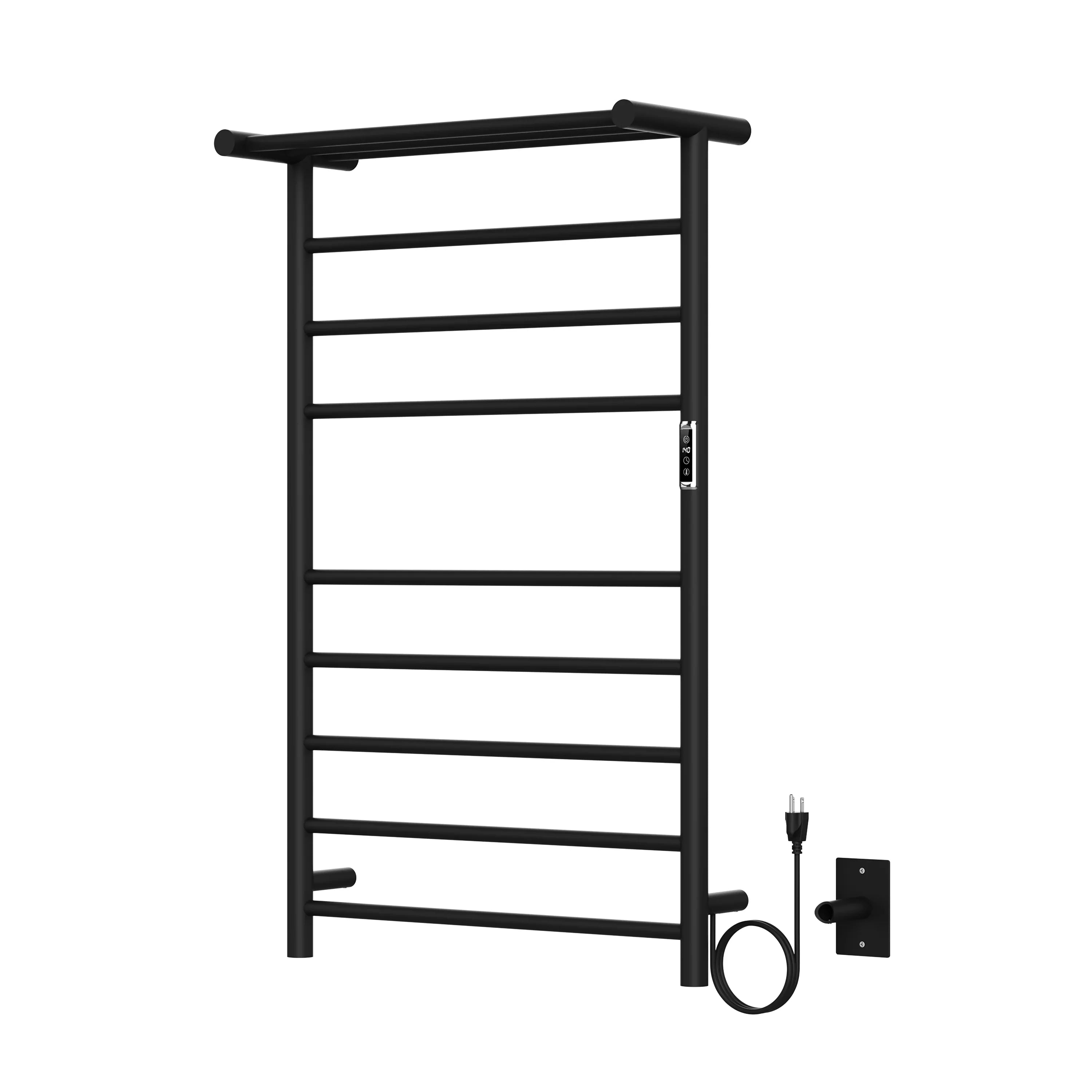 Chauffe-serviettes Mural à Brancher Noir Mat 24po x 40po Noir Mat avec 11 Barres Rondes