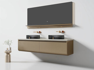 Meuble-lavabo Mural DEL 72 po Champagne avec Comptoir en Marbre Jade Blanc Royal et Double Vasques en Cristal