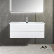 48" White Wall Mount Single Sink Bathroom Vanity with White Polymarble Countertop