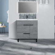 36" Cement Freestanding Single Sink Bathroom Vanity with White Ceramic Countertop