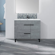 Meuble-lavabo de salle de bain autoportant simple vasque en ciment de 40" avec Comptoir en céramique blanche