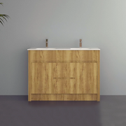48" Frosted Oak Freestanding Double Sink Bathroom Vanity with White Ceramic Countertop