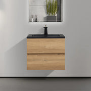 Meuble-Lavabo Mural 24po Chêne Brut avec Comptoir de Quartz d'ingénierie Noir