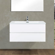 Meuble Lavabo Mural Blanc 40po avec Comptoir en Polymarbre