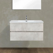36" Grey Wall Mount Single Sink Bathroom Vanity with White Polymarble Countertop