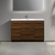48" Walnut Freestanding Bathroom Vanity with White Polymarble Countertop