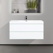42" Glossy White Wall Mount Bathroom Vanity with White Polymarble Countertop