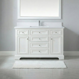 Meuble-lavabo autoportant blanc de 48 po avec comptoir en marbre blanc reconstitué