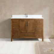 48" Walnut Freestanding Bathroom Vanity with Engineered White Marble Countertop