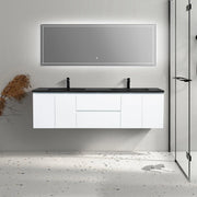 Meuble-Lavabo Mural 72po Blanc avec Comptoir de Quartz d'ingénierie Noir
