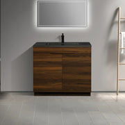 36" Walnut Freestanding Bathroom Vanity with Black Engineered Quartz Countertop