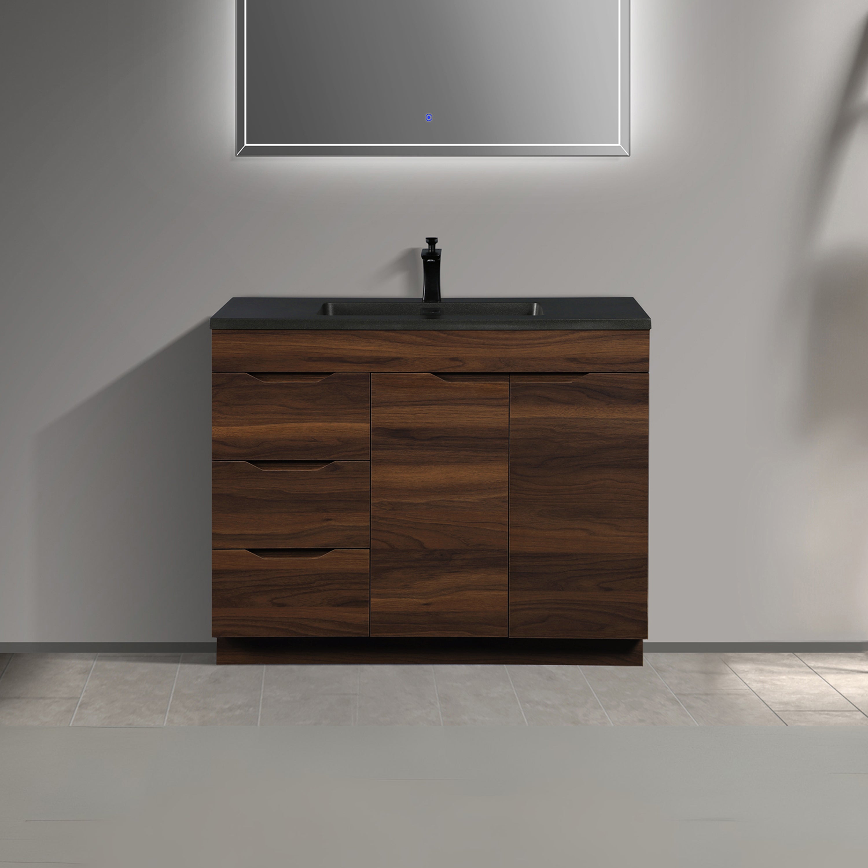 40 Inch Walnut Freestanding Bathroom Vanity with Black Engineered Quartz Countertop - Augusta Collection