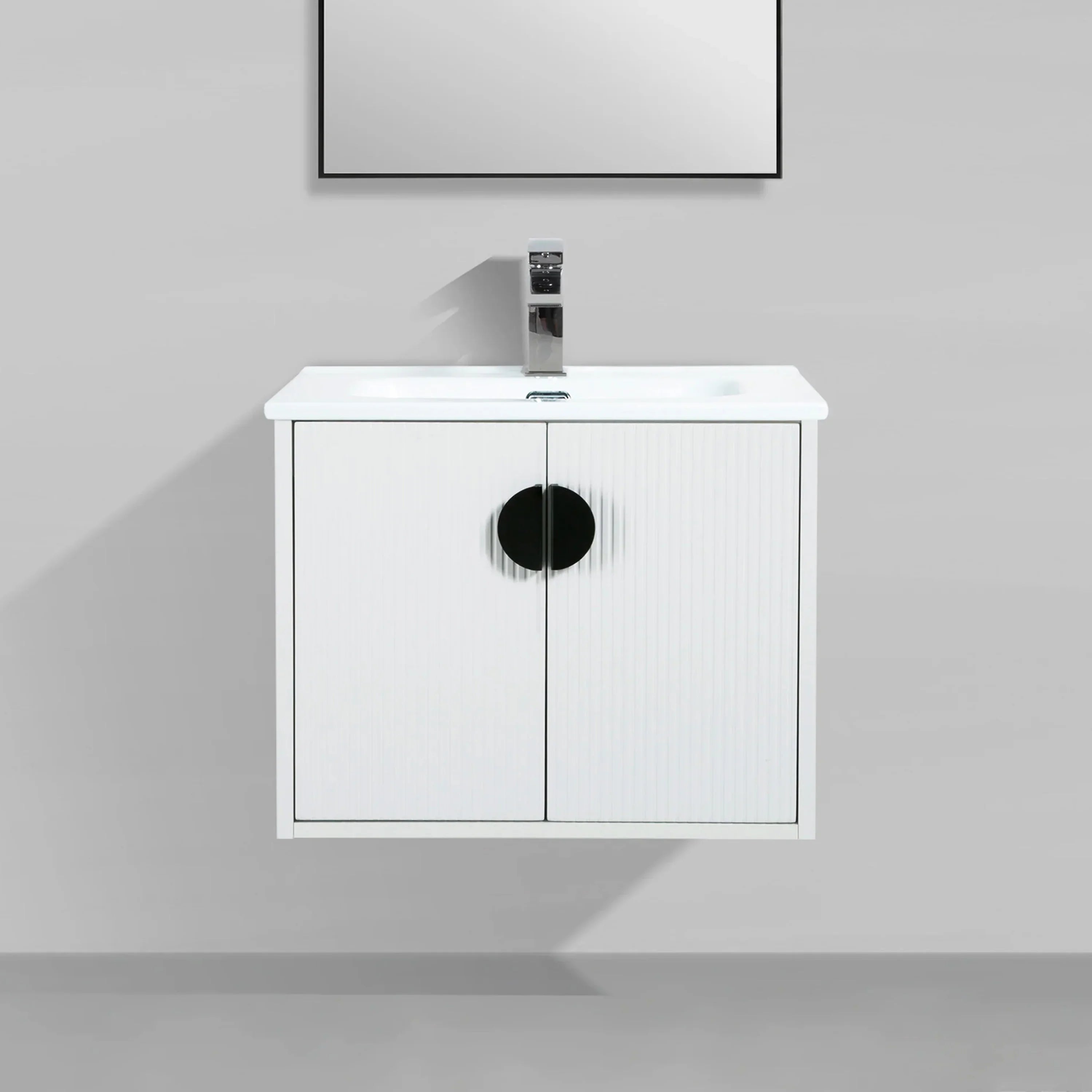 30" White Wall Mount Bathroom Vanity with White Ceramic Countertop