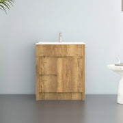 30" Frosted Oak Freestanding Bathroom Vanity with White Ceramic Countertop
