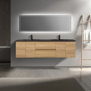 Meuble-Lavabo 72po Chêne Brut avec Comptoir de 72 Quartz Noir Lavabo Double