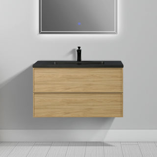Meuble-Lavabo Mural 36po Noyer Couchant avec Comptoir de Quartz d'ingénierie Noir
