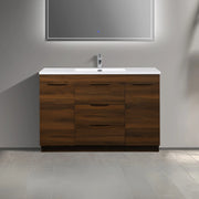 48" Walnut Freestanding Single Sink Bathroom Vanity with White Polymarble Countertop