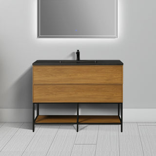 Meuble-Lavabo Mural 48po Noyer Miel Doré avec Comptoir de Quartz d'ingénierie Noir