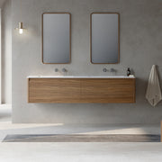 72" Walnut Wall Mount Double Sink Bathroom Vanity with Matte White Solid Surface Countertop