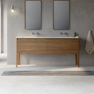 Meuble-Lavabo Mural 72po Noyer avec Comptoir de Surface solide Blanc Mat