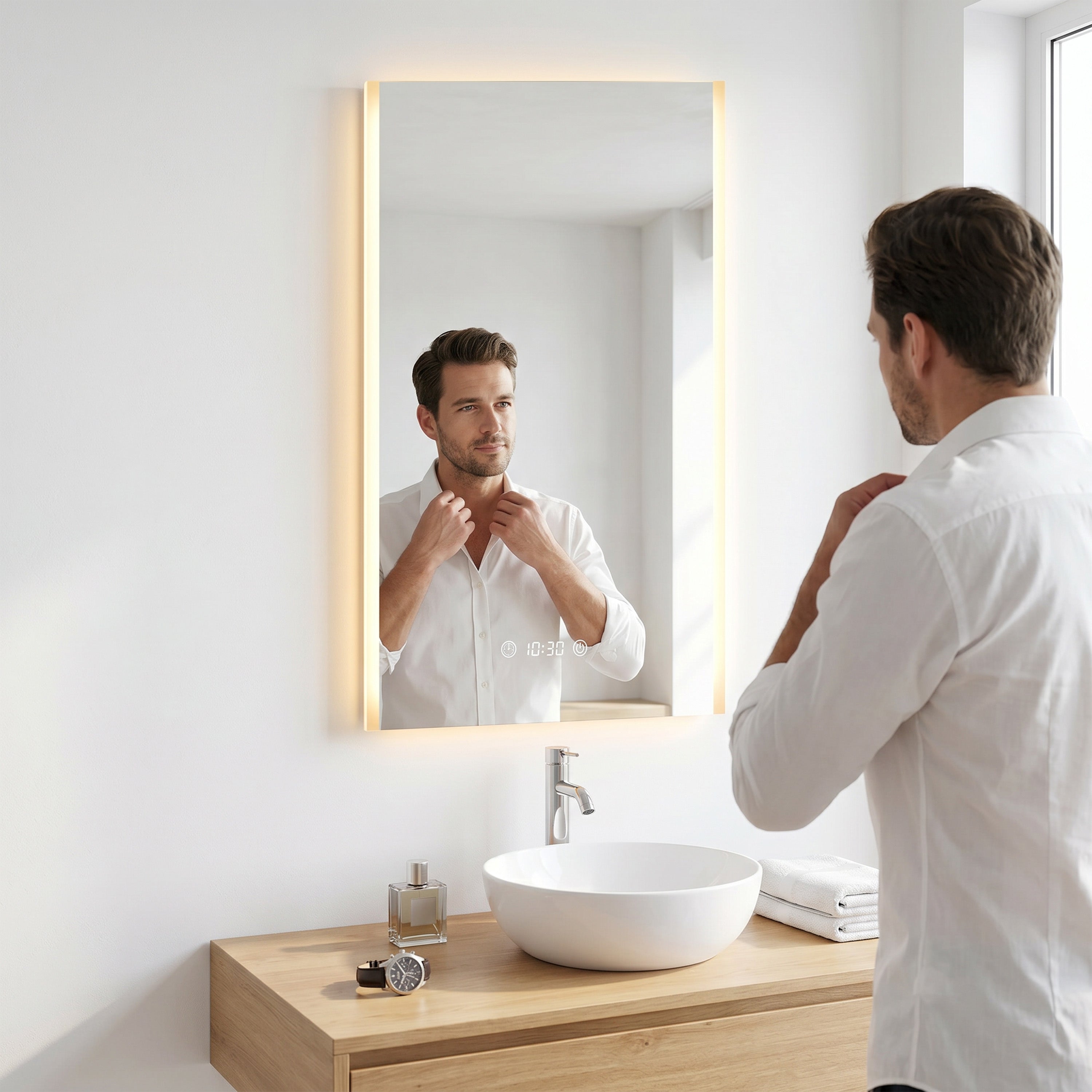 20" LED Bathroom Mirror with Brightness Dimmer, Time & Temperature Display