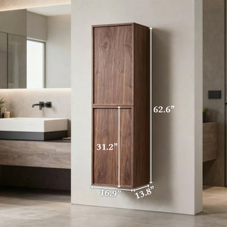 Armoire à linge de salle de bain sur pied - Noyer naturel - Réversible