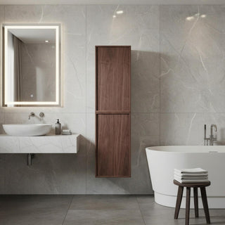 Armoire à linge de salle de bain sur pied - Noyer naturel - Réversible