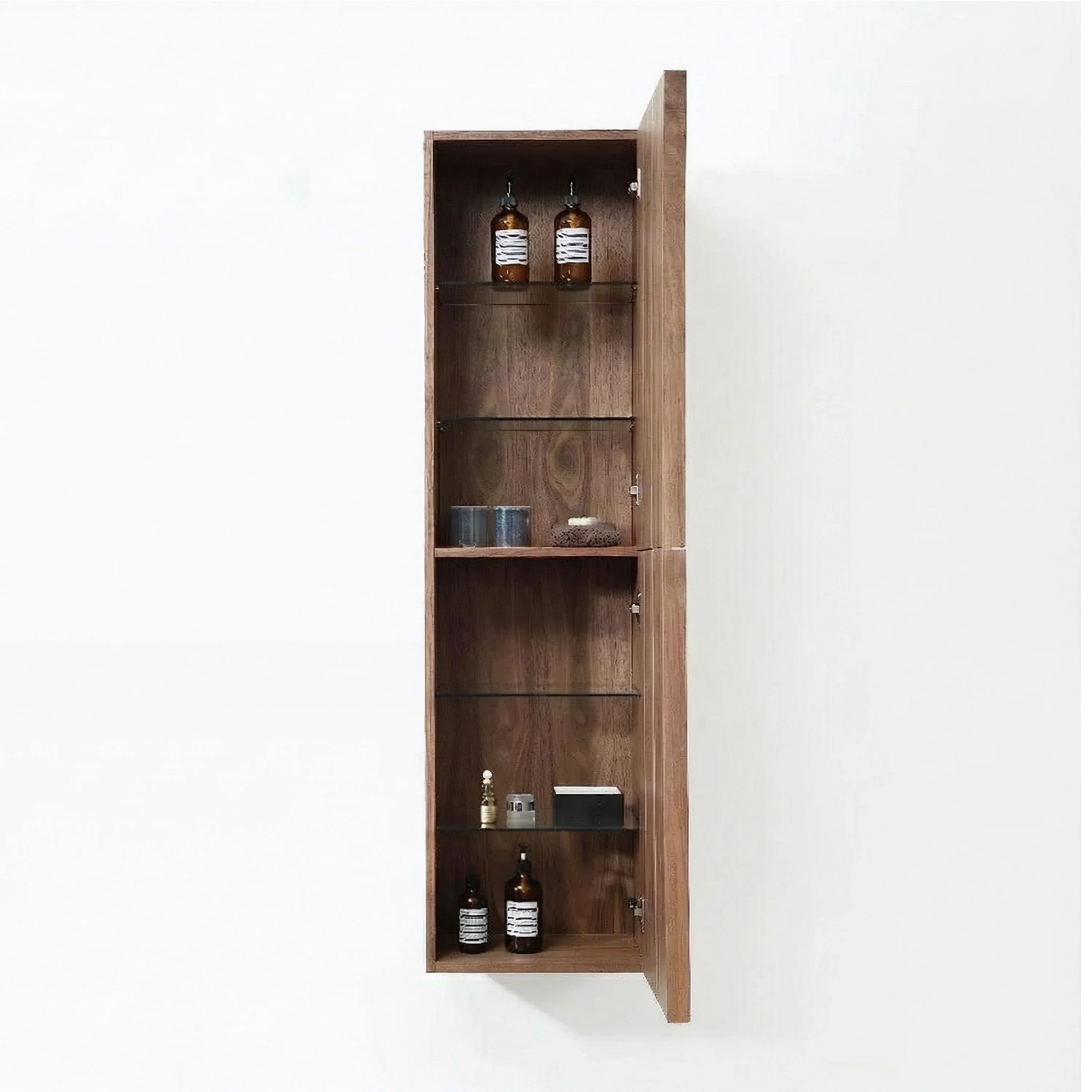 Armoire à linge de salle de bain sur pied - Noyer naturel - Réversible