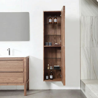 Armoire à linge de salle de bain sur pied - Noyer naturel - Réversible