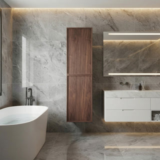 Armoire à linge de salle de bain sur pied - Noyer naturel - Réversible